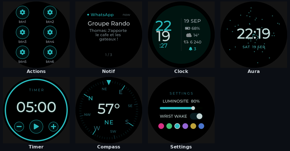 Eight JNKWatch faces rendered on round dials
